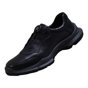 Chaussures de marche en cuir pour hommes à bout rond, couleur unie, doublure en maille de cuir de vachette, semelle en caoutchouc légère, design à boucle, pour usage décontracté - Product Image 4