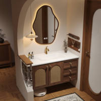 Meuble-lavabo mural flottant de luxe moderne de 60 pouces en contreplaqué avec miroir intelligent anti-buée et plan de travail