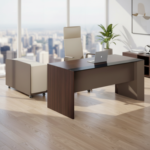 Bureau de direction moderne en forme de L, table d'ordinateur en bois, poste de travail de PDG de luxe, mobilier de maison design - Product Image 1