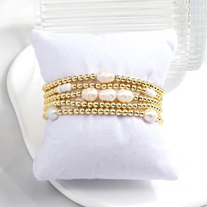 Nouveaux bijoux de mode 4MM Bracelet élastique perlé en <span class=keywords><strong>hématite</strong></span> <span class=keywords><strong>dorée</strong></span> 5 pièces ensemble de Bracelet de pile de perles d'eau douce baroques - Product Image 3
