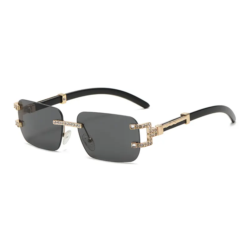 Mode Vierkante Houten Randloze Zonnebril Mannen Groothandel Retro Bril Hoge Kwaliteit Uv400 Beschermde Merk Zonnebril Heren