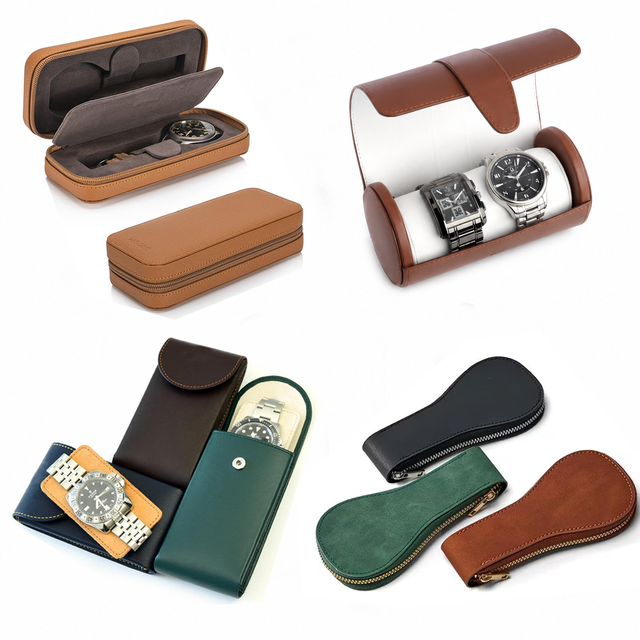 Sliding Monogram Wholesale Slot Soft Pouch 2 Single Travel Leather Watch Roll Custom logo Leather Watch case