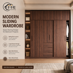Armoire moderne avec portes coulissantes, étagères ouvertes, tiroirs et aménagement personnalisé pour chambre à coucher, appartement, villa, hôtel, projet - Product Image 3