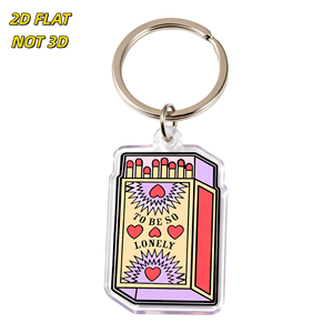 Portachiavi in acrilico Matchbox 'To Be so Lonely' con design retrò a cuore e testo, ciondolo trasparente fustellato con anello in metallo per chiavi o borse - Product Image 1