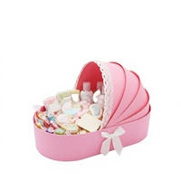 Panier de rangement alimentaire personnalisé en carton rigide, motif floral, pour baby shower, en forme de berceau, avec ruban couleur personnalisée, fait main