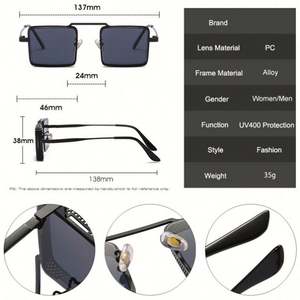 Gafas de Sol de Metal Huecas Estilo Punk Retro de Moda 2022 para Hombre y Mujer, Gafas de Sol Steampunk Cuadradas Pequeñas - Product Image 5