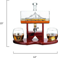 Ensemble de carafe à whisky, distributeur d'alcool pour bar à la maison, verre en cristal-1250ml Ship 2 verres à whisky Beau support Fête des pères