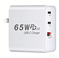 Chargeur GaN 65W, chargeur rapide USB-C PD 65W, prise US, chargeur multi-ports type C QC 3.0 compatible avec MacBook Pro, iPhone, Office