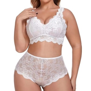 Conjunto <span class=keywords><strong>de</strong></span> lencería sexy <span class=keywords><strong>de</strong></span> encaje <span class=keywords><strong>de</strong></span> talla grande, 2 piezas, sujetador halter a juego, bragas <span class=keywords><strong>de</strong></span> corte alto, ropa <span class=keywords><strong>de</strong></span> dormir transparente, ropa interior femenina - Product Image 4