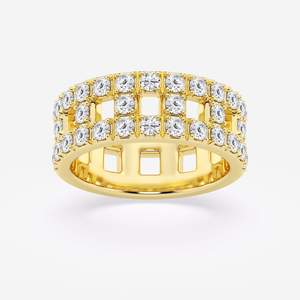 แหวนเพชรทรงกลม 1 1/2 กะรัต ผลิตในห้องปฏิบัติการ ดีไซน์สองแถว วัสดุทองคำขาว 14K 18K หรือทองคำเหลืองหรือทองคำชมพู สำหรับงานแต่งงานหรือวันครบรอบสุดหรู - Product Image 1