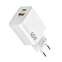 Pengisi Daya PC Anti-Api 65W GaN USB-C Dual-Port Protokol Lengkap Pengisian Ultra-Cepat 5V/3A PD QC3.0 Indikator LED Ramah Lingkungan untuk Perangkat Seluler
