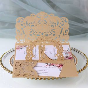 Tarjetas de felicitación 3D de papel perlado cortado a láser, ecológicas y personalizables, para bodas y invitaciones festivas, estilo europeo-americano, en stock, de gran profundidad. - Product Image 5