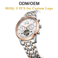 Usine source OEM/ODM, personnalisation de petits logos, boîtier en acier inoxydable 304, verre saphir, 5 ATM, montre mécanique creuse avec calendrier pour homme