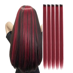 Miss <b>Hair</b> Extensions 60cm Straight Dyed Red <b>Clip</b> In Natural Look High Temperature Wire Five Piece Pack - Product Image 2