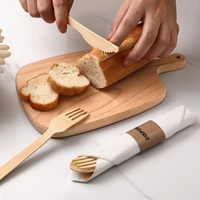 Ensemble de couverts en bambou pré-roulé 50 paquets fourchettes compostables emballées individuellement couteaux serviettes camping mariages-6.7 "jetable