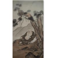 Peinture murale Zen Bouddha Rieur 100 % peinte à la main, Art mural traditionnel chinois sur soie, Peinture sur rouleau suspendu, Tailles personnalisables pour la maison