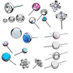 GZN G23 ASTM F136 Titanium Threadless Push In CZ Navel Nailed Lip Nail Eyebrow Earrings Body Piercing Jewelry Accessories