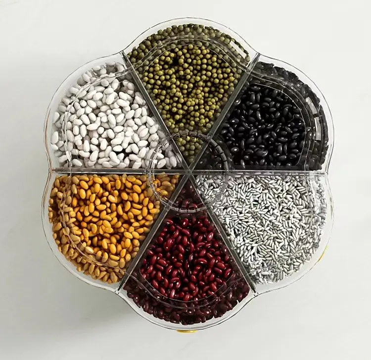 WANFU 360 rotierbarer durchsichtiger und sichtbarer 6-Grid-drehbarer Trockenfutter-Getreide-Speicherbehälter Deckeltank