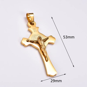 Collier pendentif croix de Jésus en acier inoxydable religieux pour femmes et hommes, chaîne avec breloques crucifix chrétien, bijoux amulette de foi en métal - Product Image 2