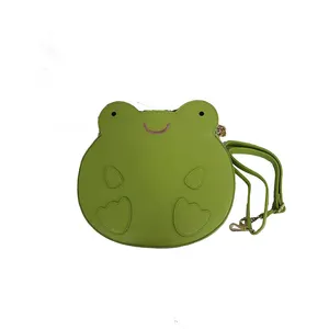 Bolso verde hecho a mano, bandolera de piel sintética con dibujos de rana, 3D