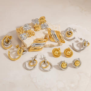 Stainless Steel <b>Stud</b> Earrings Geometric Irregular Design 18k Gold Plated <b>Titanium</b> Steel For Women Fashion Jewelry - Product Image 1