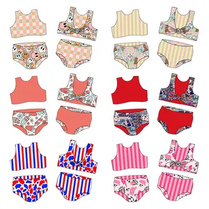 Wholesale Retro Print Summer Children Swimwear Custom Design Lovely 1 Piece Girls Bathing Suits