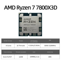 AMD Ryzen 7 7800X3D R7 7800X3D 5.0 GHz 8-Core 16-Thread CPU 5NM 96M 100-100000910 Socket AM5 Nouveau plateau sans refroidisseur CPU