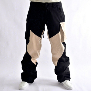 Pantalons de ski imperméables et coupe-vent, beiges et noirs, très vendus, avec doublure en polaire chaude pour le ski et les sports d'hiver en plein air - Product Image 1