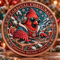Pièce de monnaie commémorative de Noël personnalisée en cuivre pur 999 de 1 oz, motif oiseau cardinal, boîte cadeau, relief 3D, impression UV, objet de collection