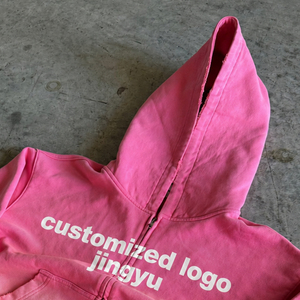 Sudadera con capucha y cremallera de alta calidad, moderna, con estampado lavado y bolsillos, personalizada, de algodón terry. - Product Image 2