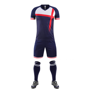 Ensemble d'uniformes de football pour hommes, col en V, manches courtes, maillot noir, blanc, rouge, bloc de couleurs, kit de football respirant, vêtements de sport - Product Image 6