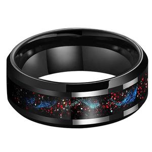 8mm Mens Womens Fashion Wedding Bands for Men Women Beveled Polished Blue Green Flowing Sand Inlay Black Tungsten Carbide <strong>Rings</strong> - Product Image 2