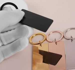 Rectangle Silver Rose Gold Black Keyring Custom Blanks Engrave Logo Strip Bar DIY Stainless Steel Metal Mirror Polished <b>Keychain</b> - Product Image 4