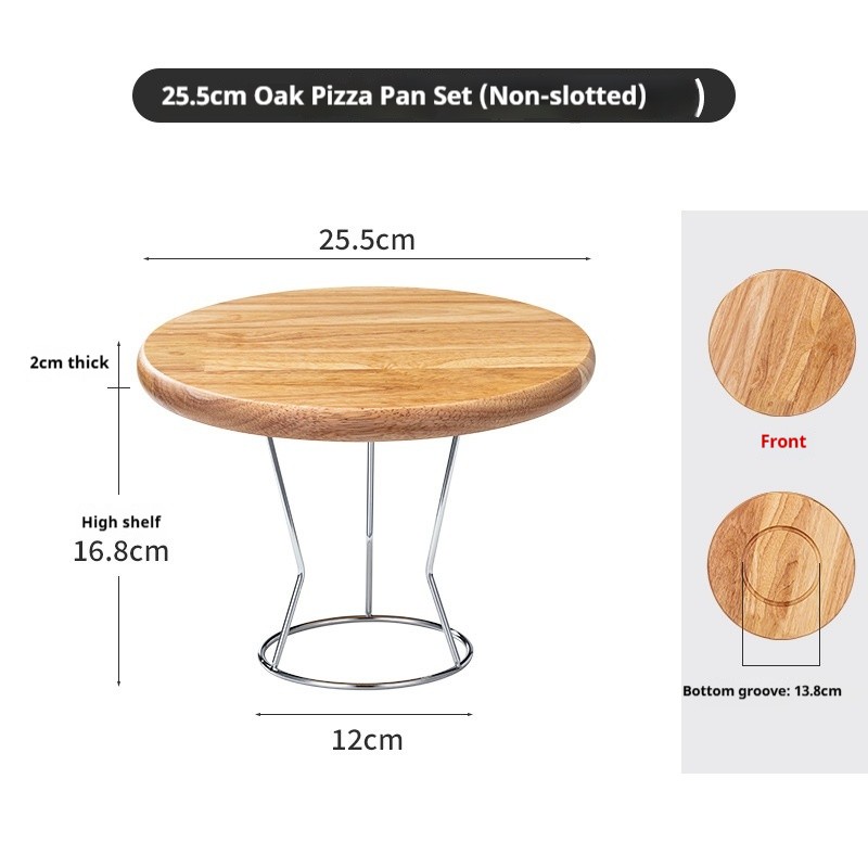 Plat à pizza en chêne [10 po plat] 25,5 cm + support en acier inoxydable