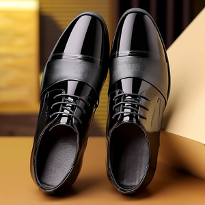 Mocassins en cuir à bout pointu pour hommes, à enfiler, avec talon compensé dissimulé, nouvelle collection, en cuir véritable, pour le bureau, la carrière et les mariages - Product Image 4