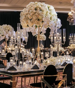 Support à fleurs en métal doré pour les mariages, centre de table, décoration, <span class=keywords><strong>vase</strong></span> à fleurs en or - Product Image 3