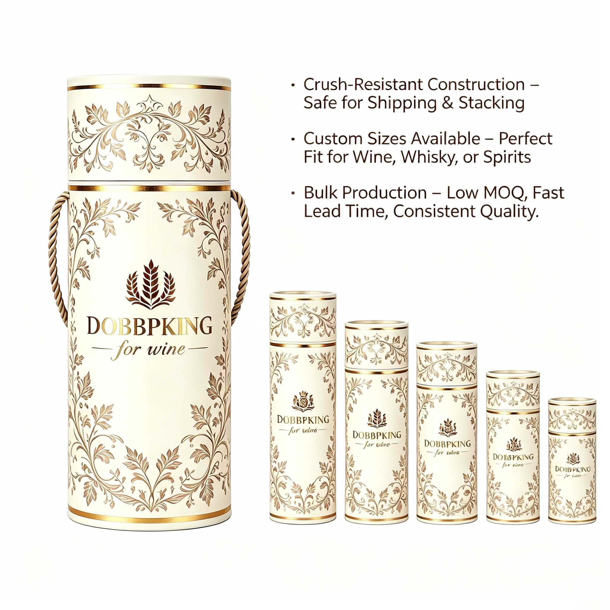 Rigid Cardboard Cylinder Paper Tube for Wine Liquor Bottle Craft Gift Packaging Recyclable Material Custom Logo