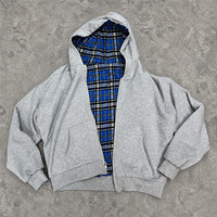 Sweat à capuche zippé surdimensionné personnalisé, épais, réversible, en coton, unisexe, à carreaux, pour fabricants