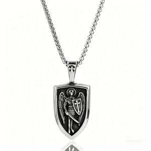 Yunnique – collier avec pendentif bouclier en acier inoxydable pour hommes, design archange Michel, charme protecteur, bijoux à la mode - Product Image 1