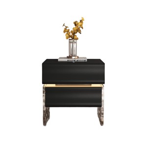 Mesa de Noche de Madera Maciza Negra, Moderna y Minimalista, Mesa Auxiliar de Almacenamiento para Dormitorio - Product Image 5