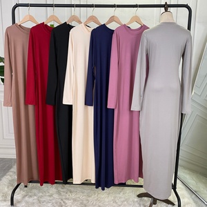 6435# New Full Elastic Bodycon Dress Long Sleeve Plain Color Open Abaya Matching Inner Dresses Classic Collection - Product Image 6
