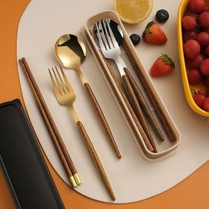 ชุดช้อนส้อมตะเกียบสแตนเลสพกพา ลายไม้ ดีไซน์สร้างสรรค์ สำหรับปิกนิก 3 ชิ้น - Product Image 1