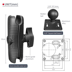 Support à bille de 2.25 "de diamètre avec bras à double douille moyen standard pour sondeur - Product Image 3