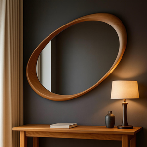 Nuovo <span class=keywords><strong>Specchio</strong></span> da <span class=keywords><strong>Parete</strong></span> Asimmetrico Ondulato in Legno Massello Stile Zen Cinese per Arredo Soggiorno - Product Image 2