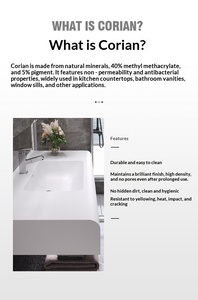 ตู้ห้องน้ำแบบแขวนผนังทันสมัยพร้อมอ่างล้างหน้าแบบฝังในตัววัสดุ Solid Surface และกระจก LED อัจฉริยะ - Product Image 4