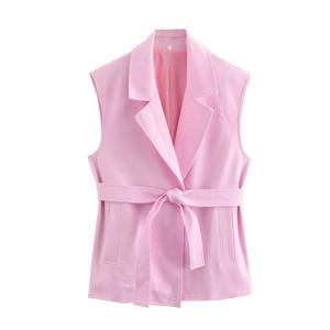 Temperamento Casual con cinturón Chaleco suelto Pantalones de pierna ancha de cintura alta Conjunto de dos piezas <span class=keywords><strong>Ramin</strong></span> de algodón y lino para mujer Moda - Product Image 4