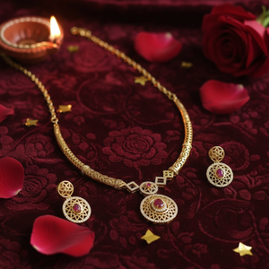 Indian Imitation 18K <b>Gold</b> Plated Brass Women's Trendy Lock Design Micro Insert Necklace <b>Set</b> Engagement Wedding Party Jewelry - Product Image 3