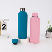 Bouteille d'eau en acier inoxydable personnalisée en usine, à double paroi, isolée sous vide, avec revêtement en caoutchouc et poignée portable