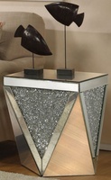Nouveau diamant écrasé brillant mdf fait à la main miroir Table d'appoint Base triangulaire Table de lampe d'extrémité petite Table basse bon marché avec miroir