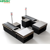 Comptoir de caisse de supermarché Highbright avec support de caméra CCTV, bureau de caissier moderne en acier inoxydable pour épicerie